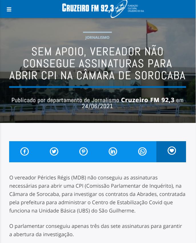 CPI sobre convênio do Hospital de Campanha São Guilherme é inviabilizada por falta de assinatura dos vereadores