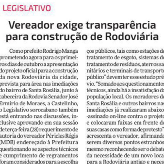 Vereador exige transparência para construção de Rodoviária
